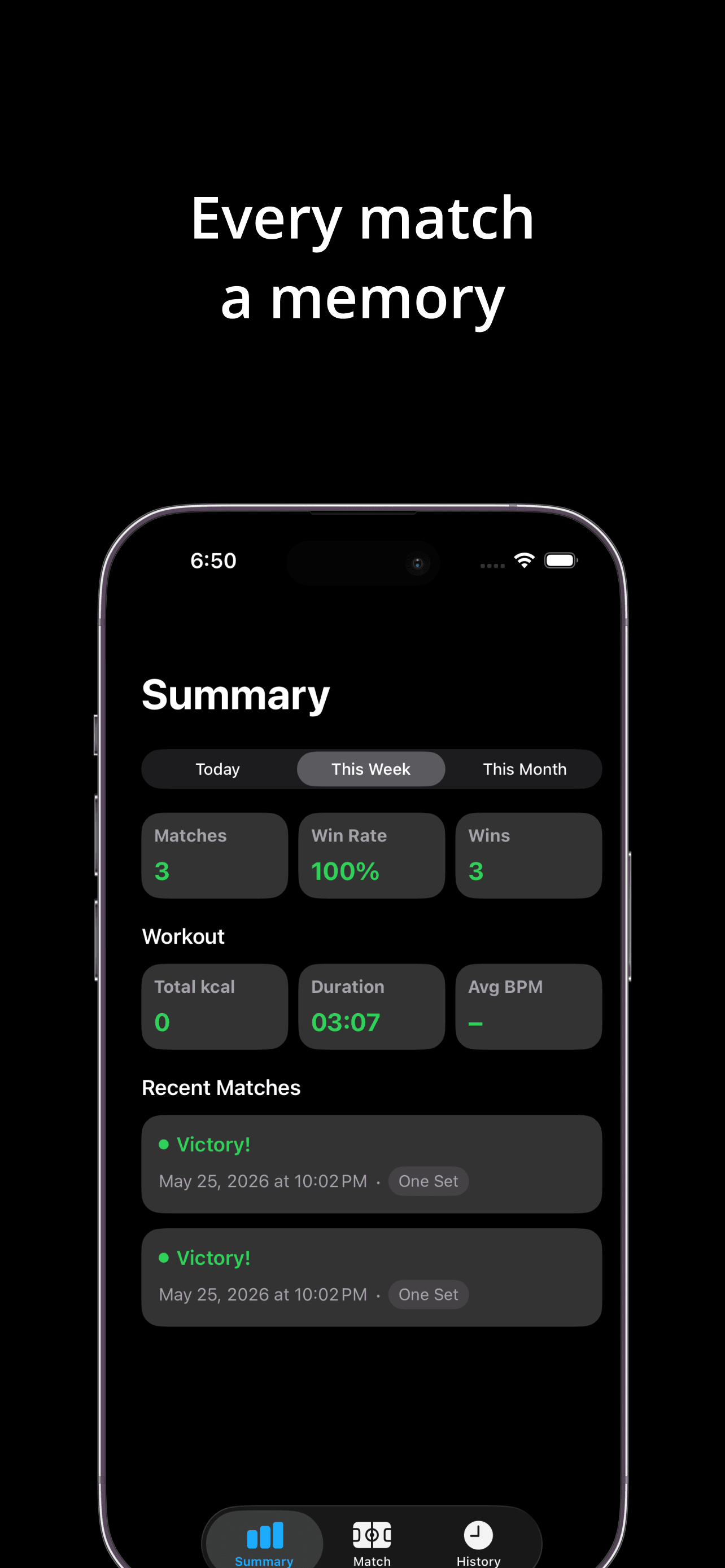 Ralli match summary stats on iPhone